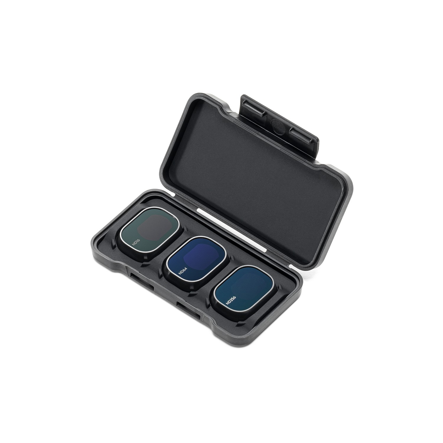 A case with three camera lens filters, ND4, ND8 and ND16.