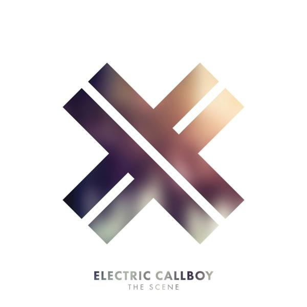 Abstraktes Logo, eine verschwommene X-Form in dunklen Farben vor weißem Hintergrund. Text: "Electric Callboy".
