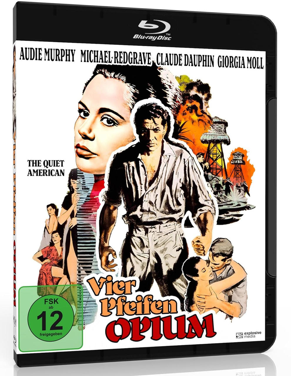 DVD-Hülle des Films 'Vier Pfeifen Opium' mit Schauspielern und einer dramatischen Szene.