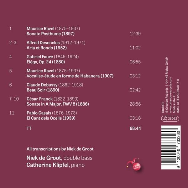 CD-Rückseite mit Titelliste, Laufzeiten und Credits. Dunkelroter Hintergrund.
