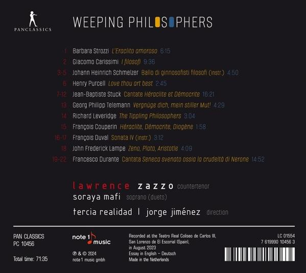CD-Cover mit Titel 'Weeping Philosophers', Trackliste und Künstlern.