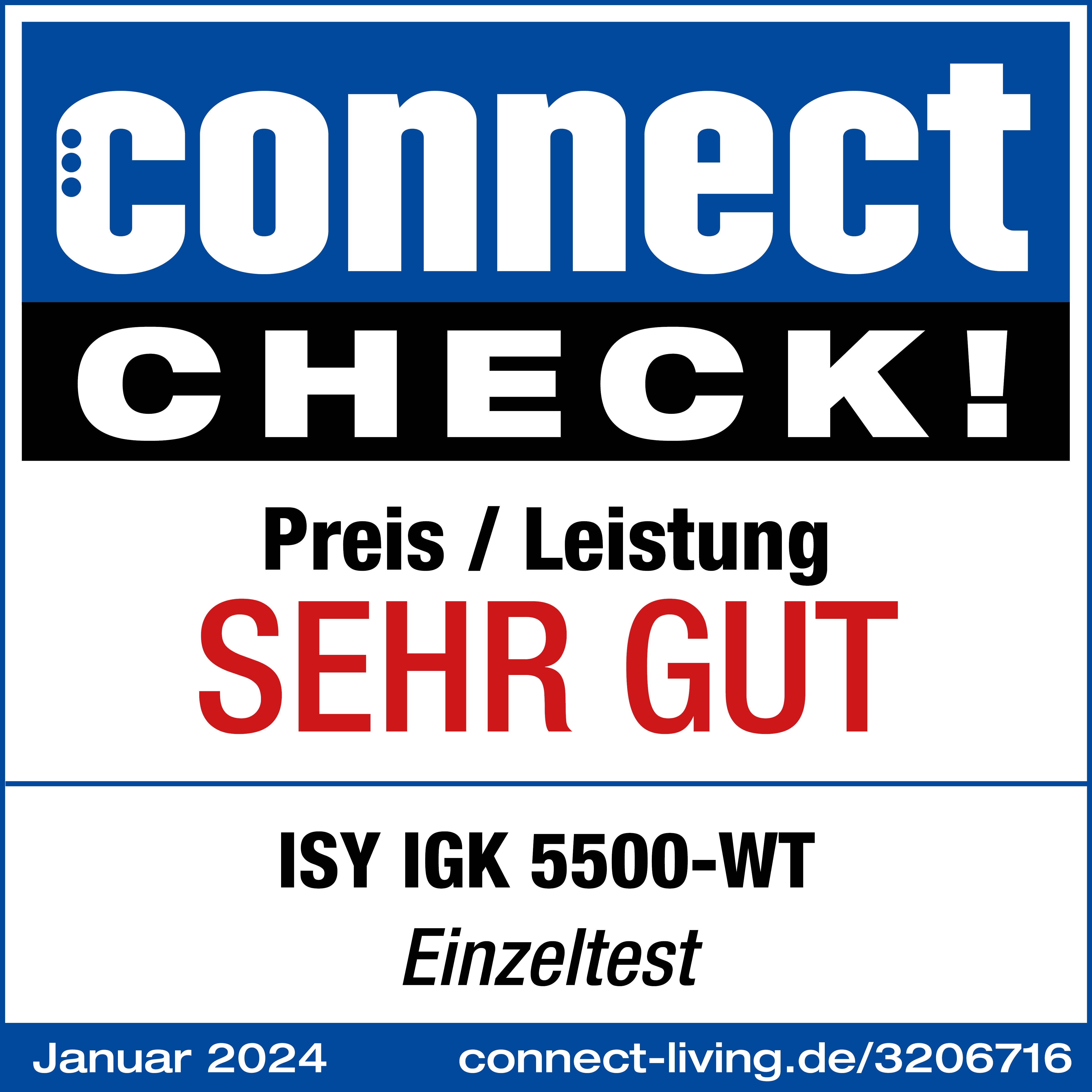 Connect CHECK! ISY IGK 5500-WT, Preis/Leistung sehr gut, Januar 2024.