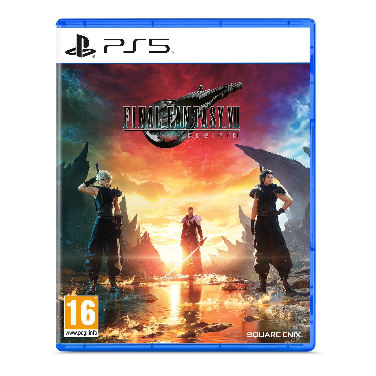 PS5 game box. Final Fantasy VII Rebirth cover with three characters and a spaceship.