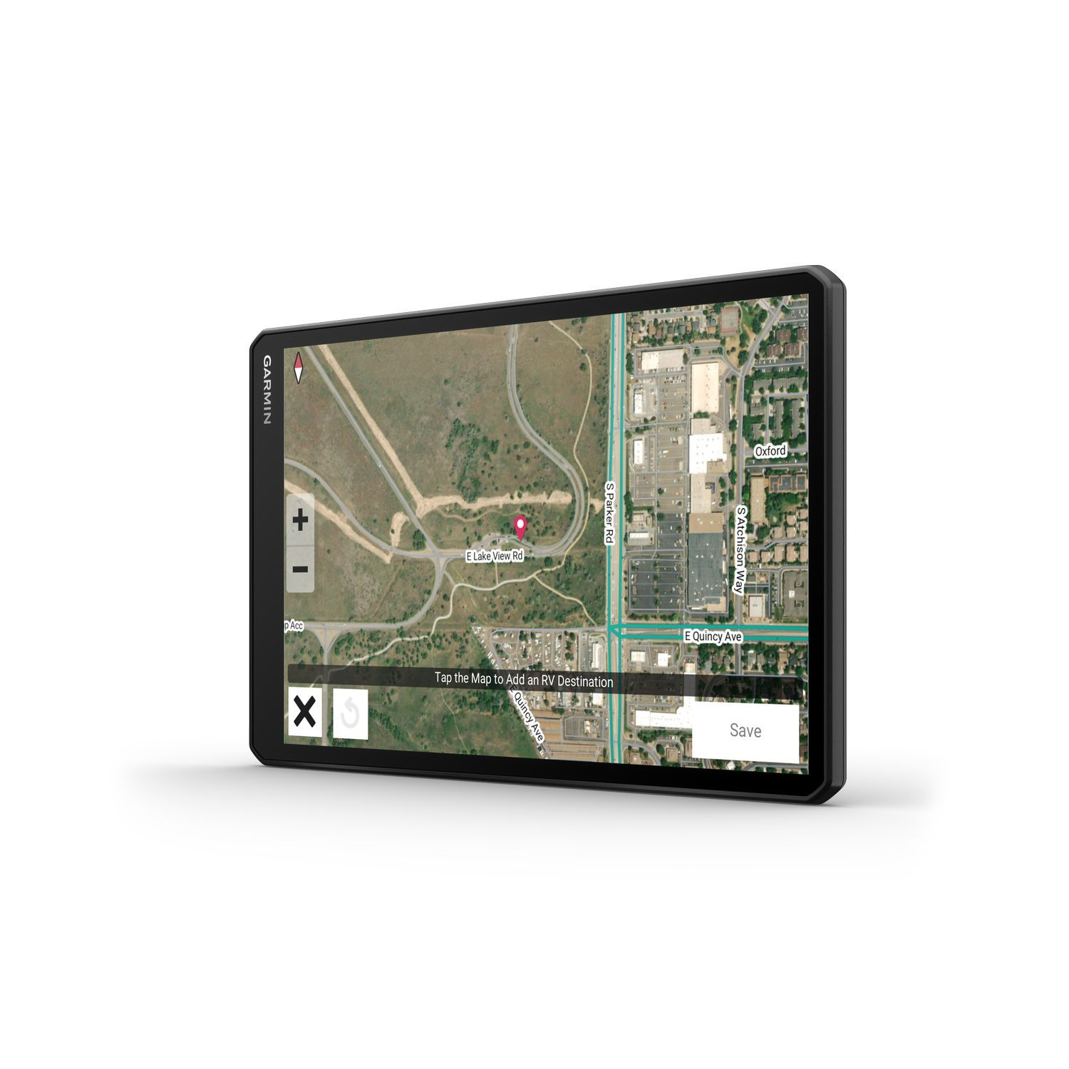 Garmin GPS-apparaat met kaart van straten.