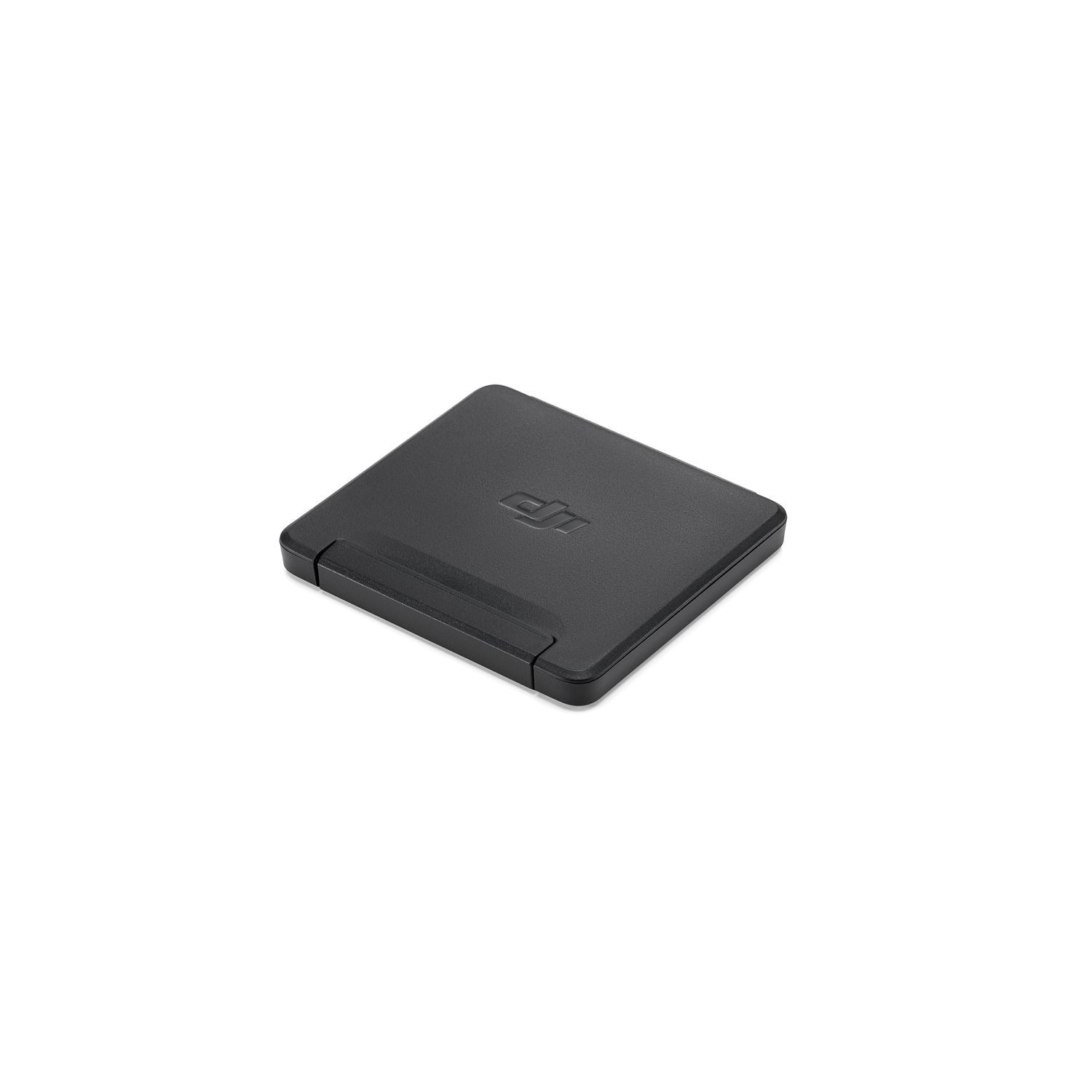 A black square case with the DJI logo, angled on a white surface.