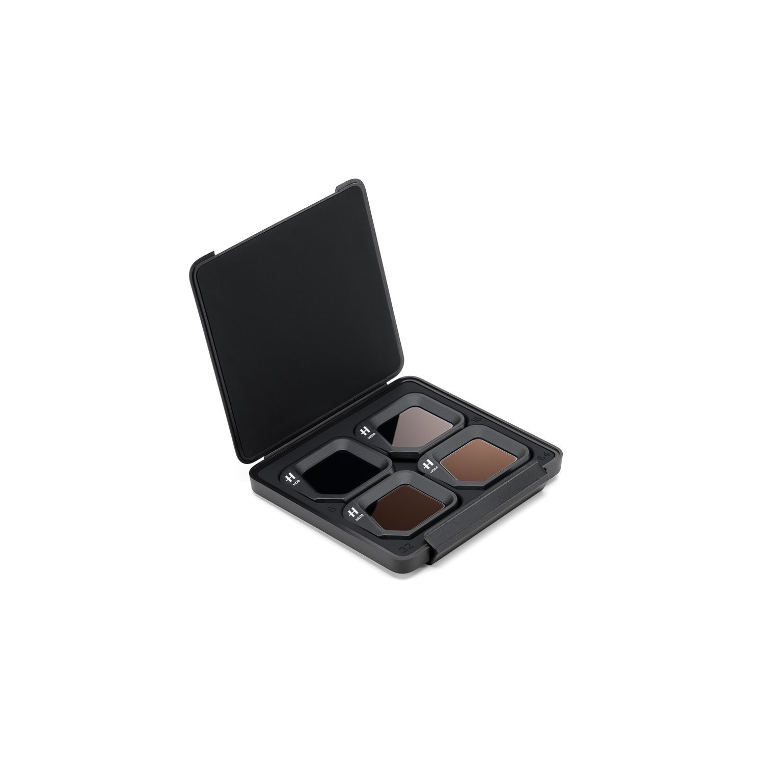 Black filter set in a case. Four filters of varying shades are visible.