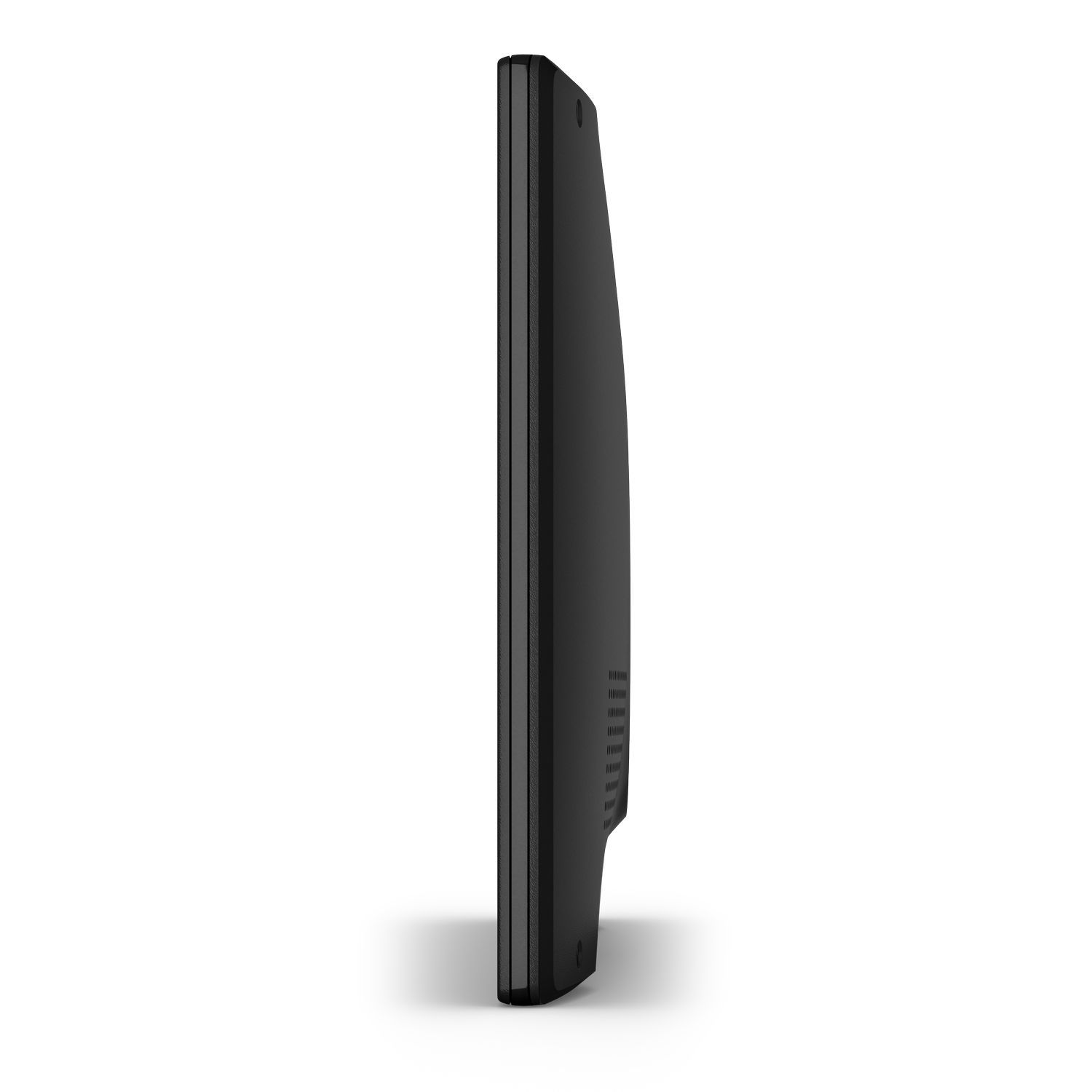 Black monitor, side view, with a slim profile. Features a sleek, modern design.
