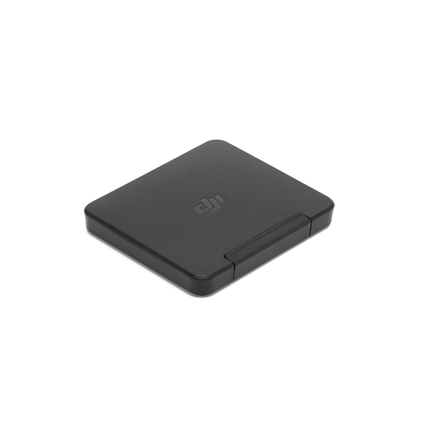 A black rectangular box with a raised logo on top.