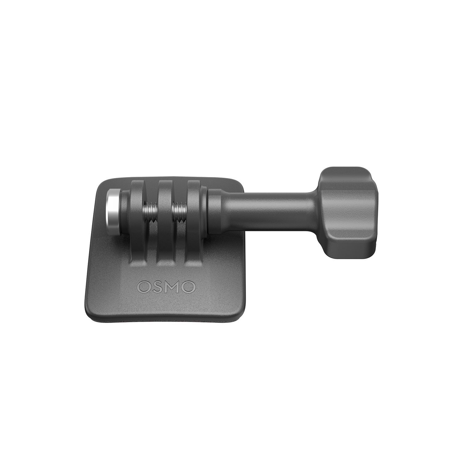 Un support Osmo. Il est gris foncé, avec une base carrée et un bras articulé avec une vis.