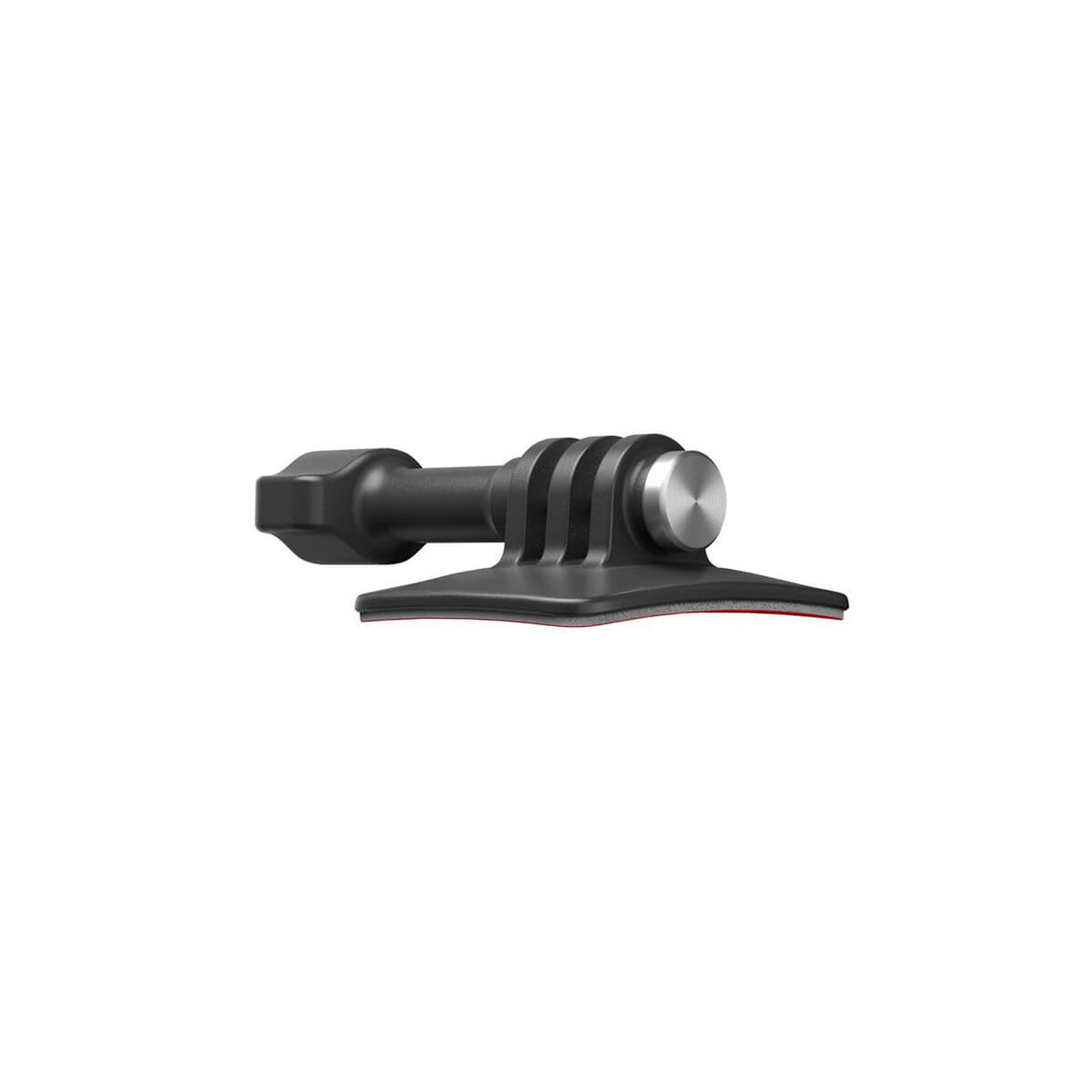 Black GoPro mount with a curved adhesive base, seen against a white background.