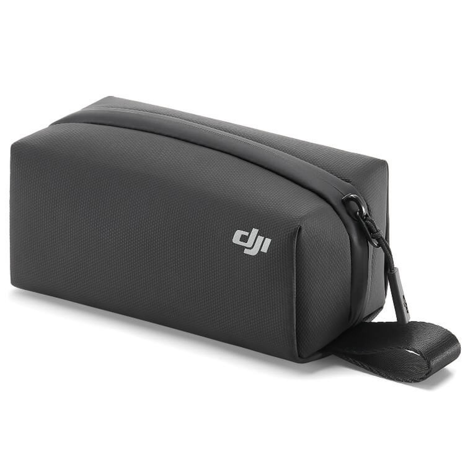 A black rectangular drone carrying case with a white DJI logo and a strap.