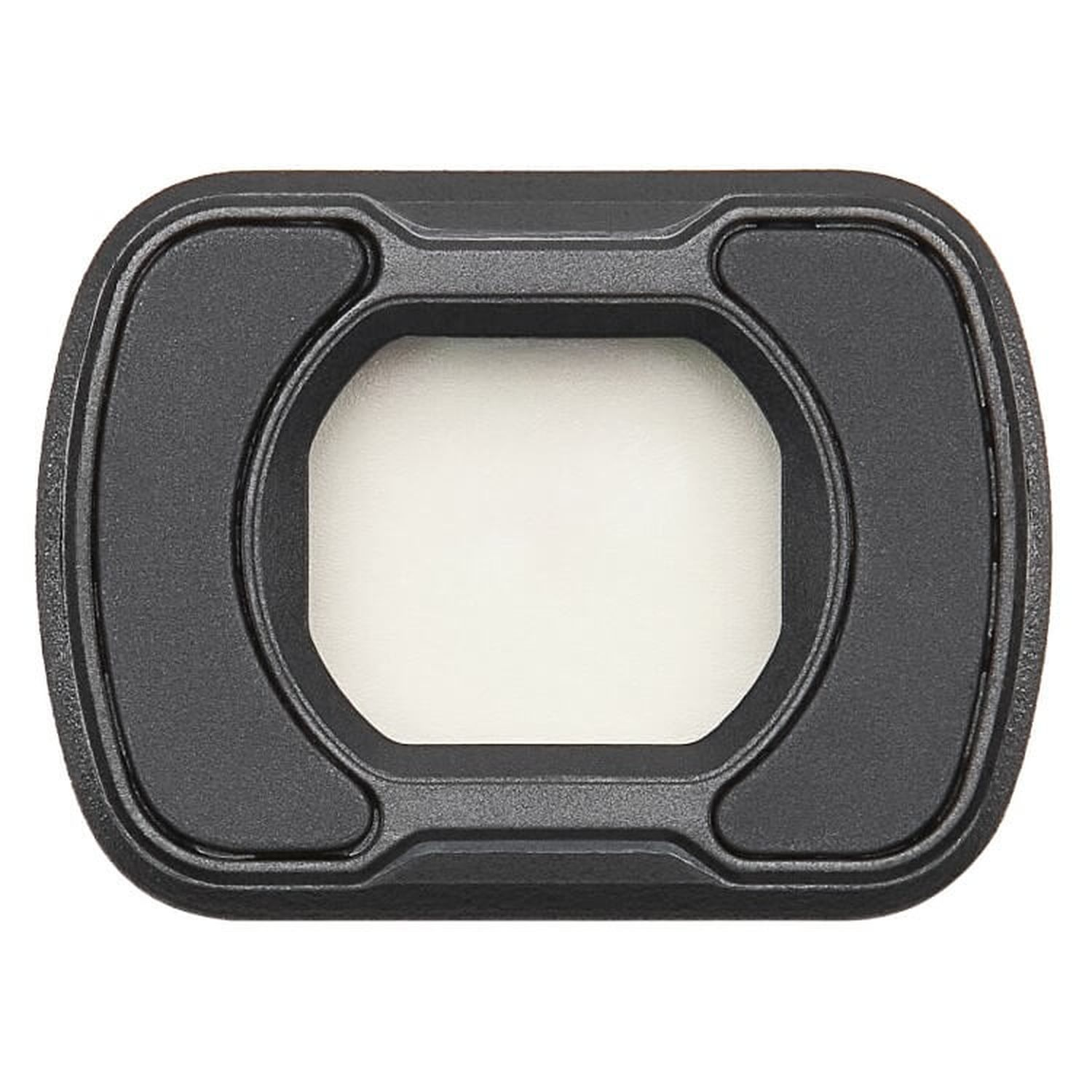 Black camera viewfinder eye cup, shaped to fit around the eye, white interior.