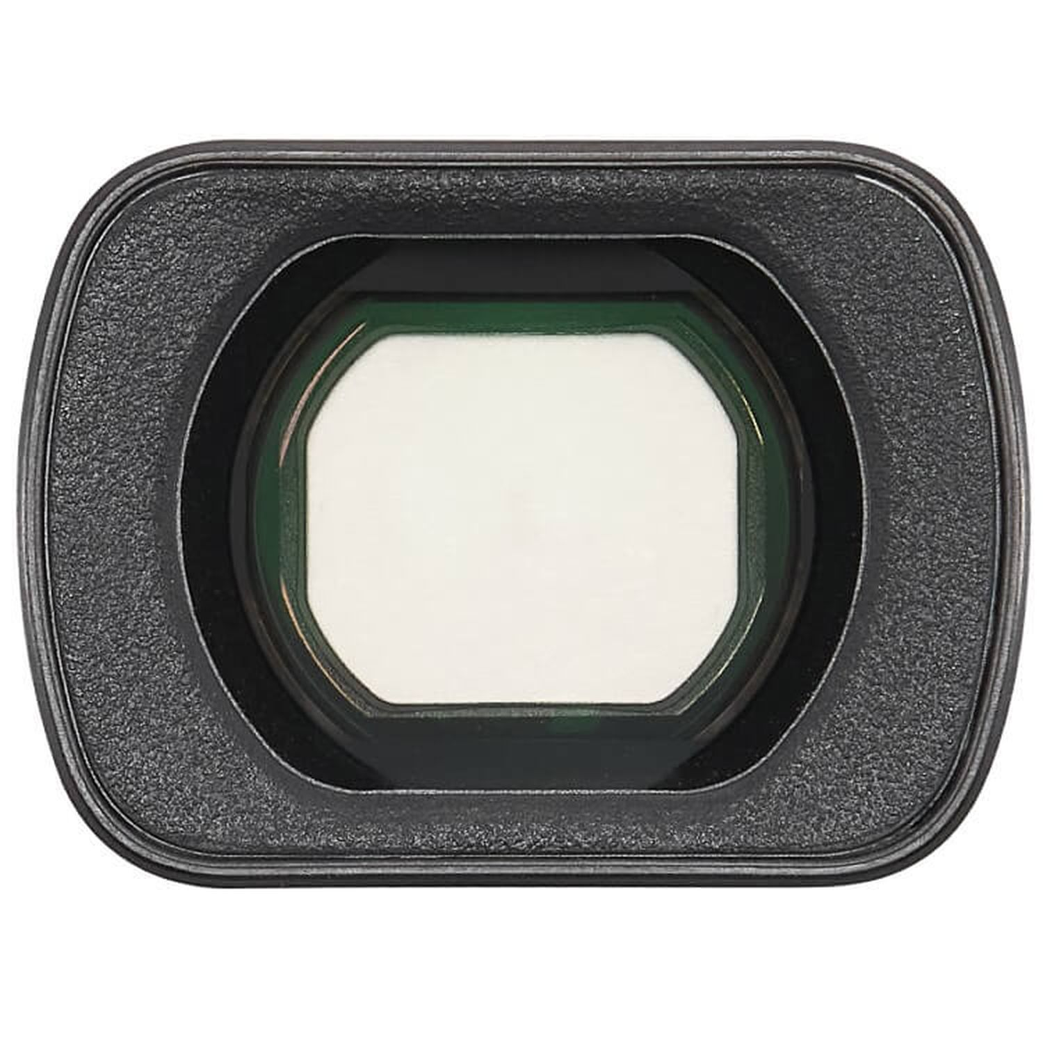 A close-up shot of a black camera viewfinder, showing the eyepiece and the lens.