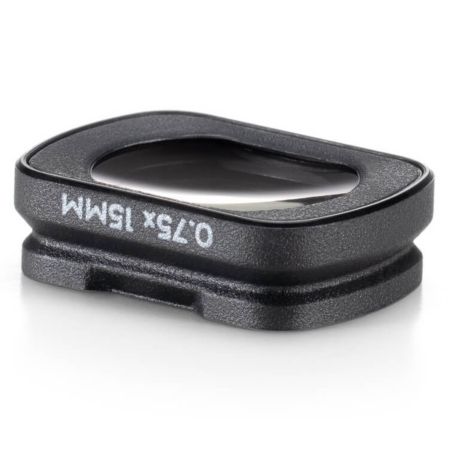Black wide-angle lens with text '0.75x 15mm' on its side, on a white background.