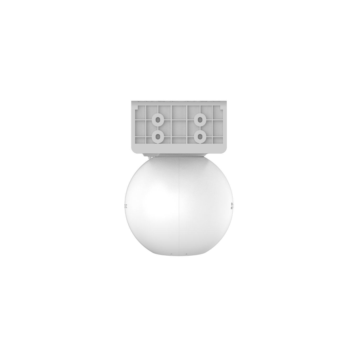 White sphere with a rectangular mounting base. Black background.