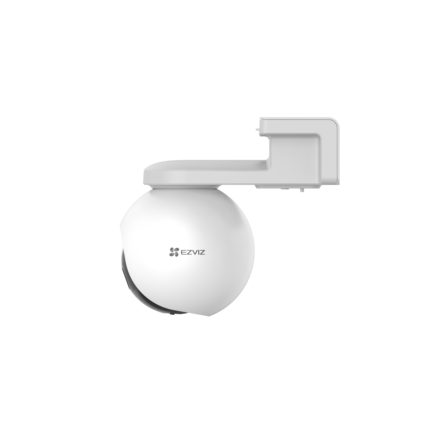 White EZVIZ security camera mounted on a white bracket against a black background.