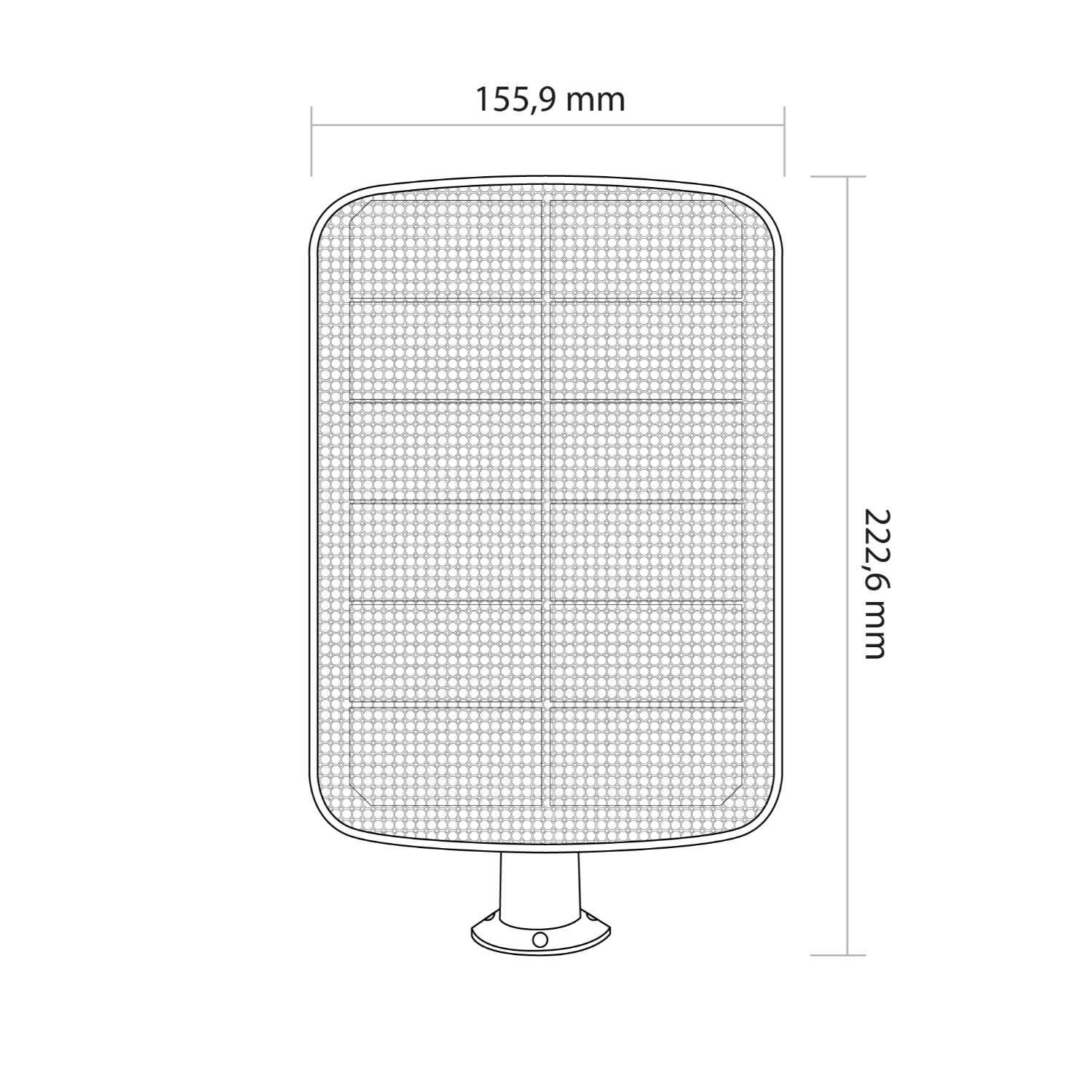 Diagram of a rectangular light panel with dimensions marked in millimeters. The panel is white.