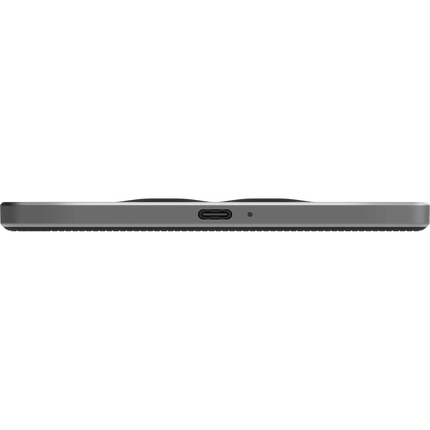 A side view of a grey device with a charging port.