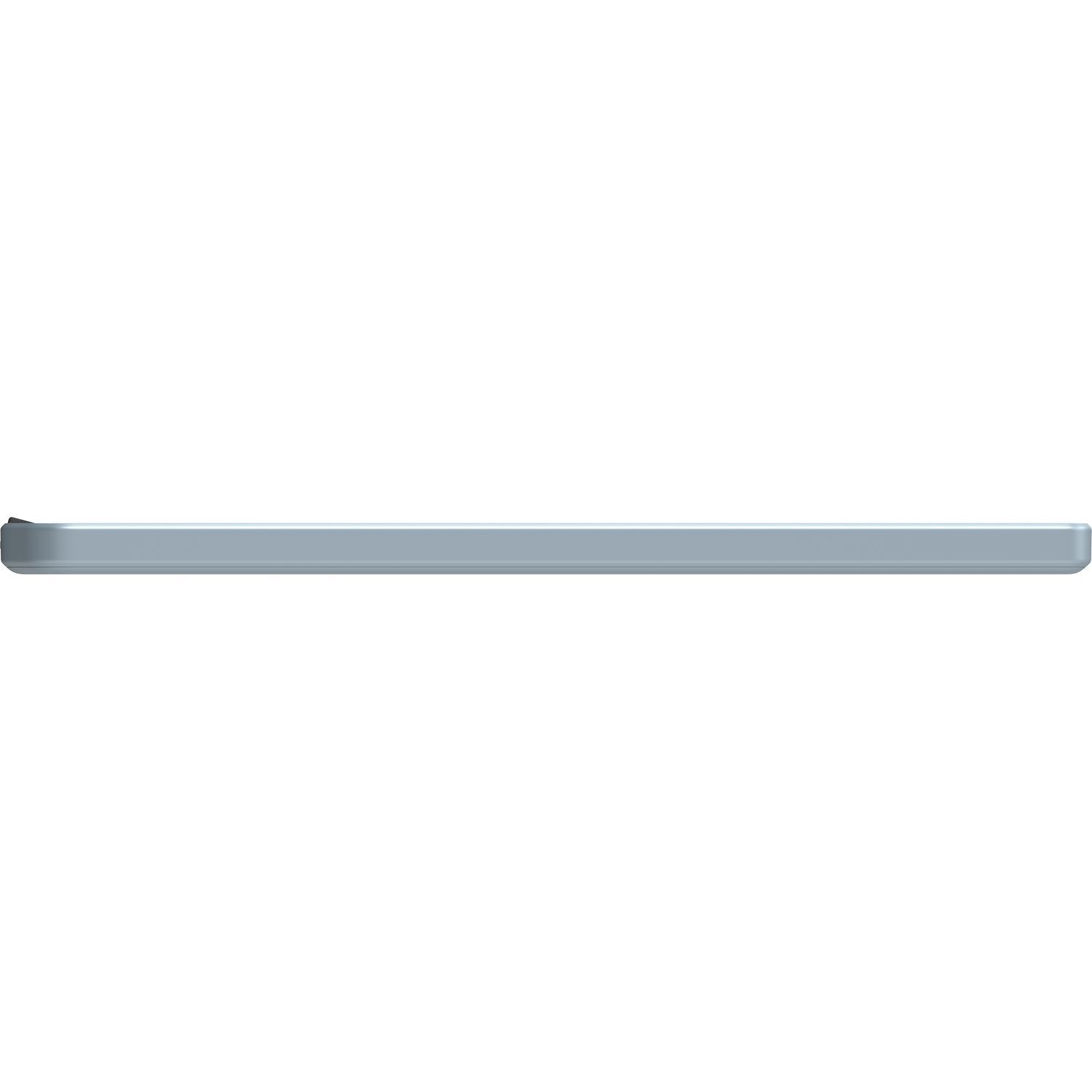A thin, light-colored rectangular object. It appears to be a tablet or a phone.