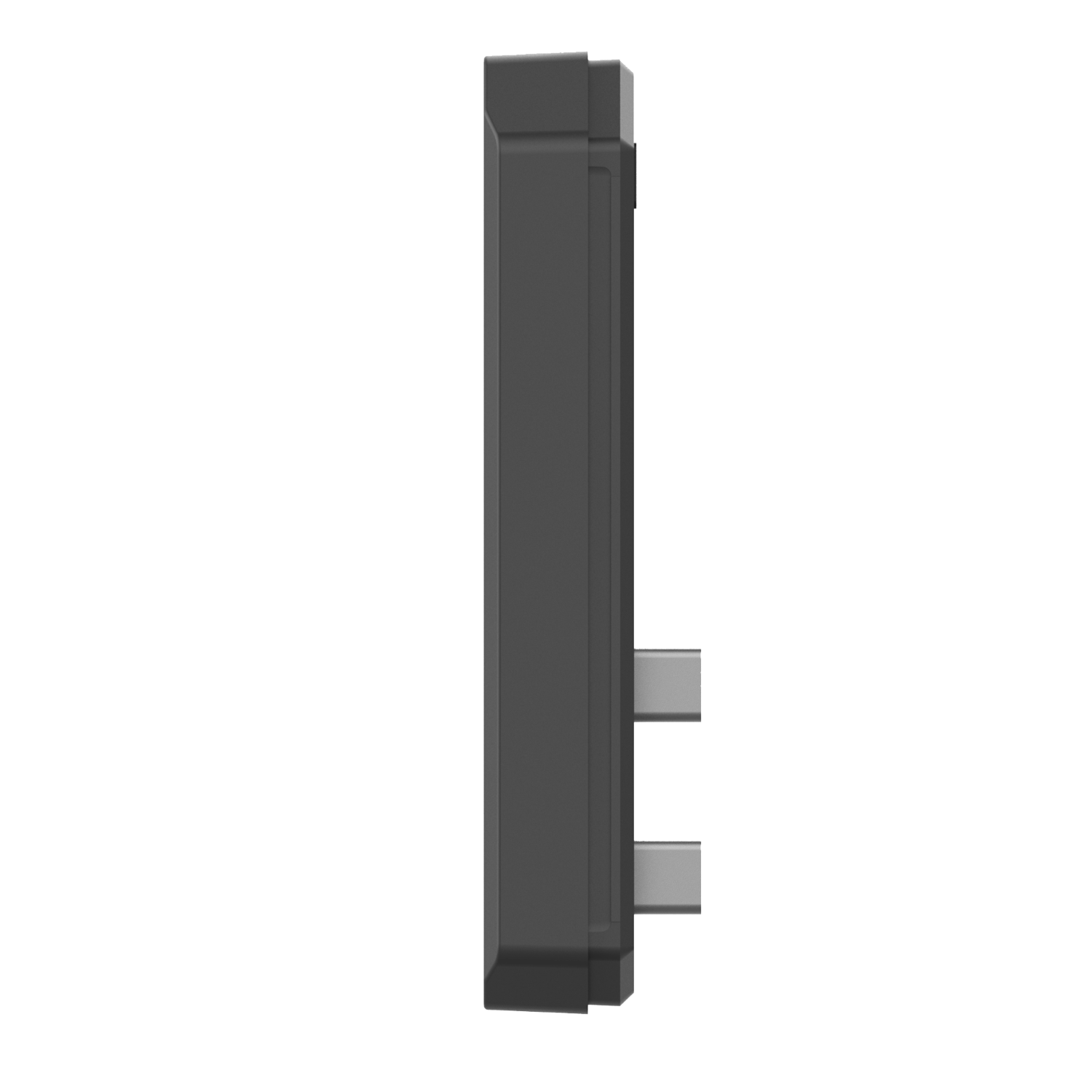 Black smartphone side profile showing two charging ports. The frame is also black.