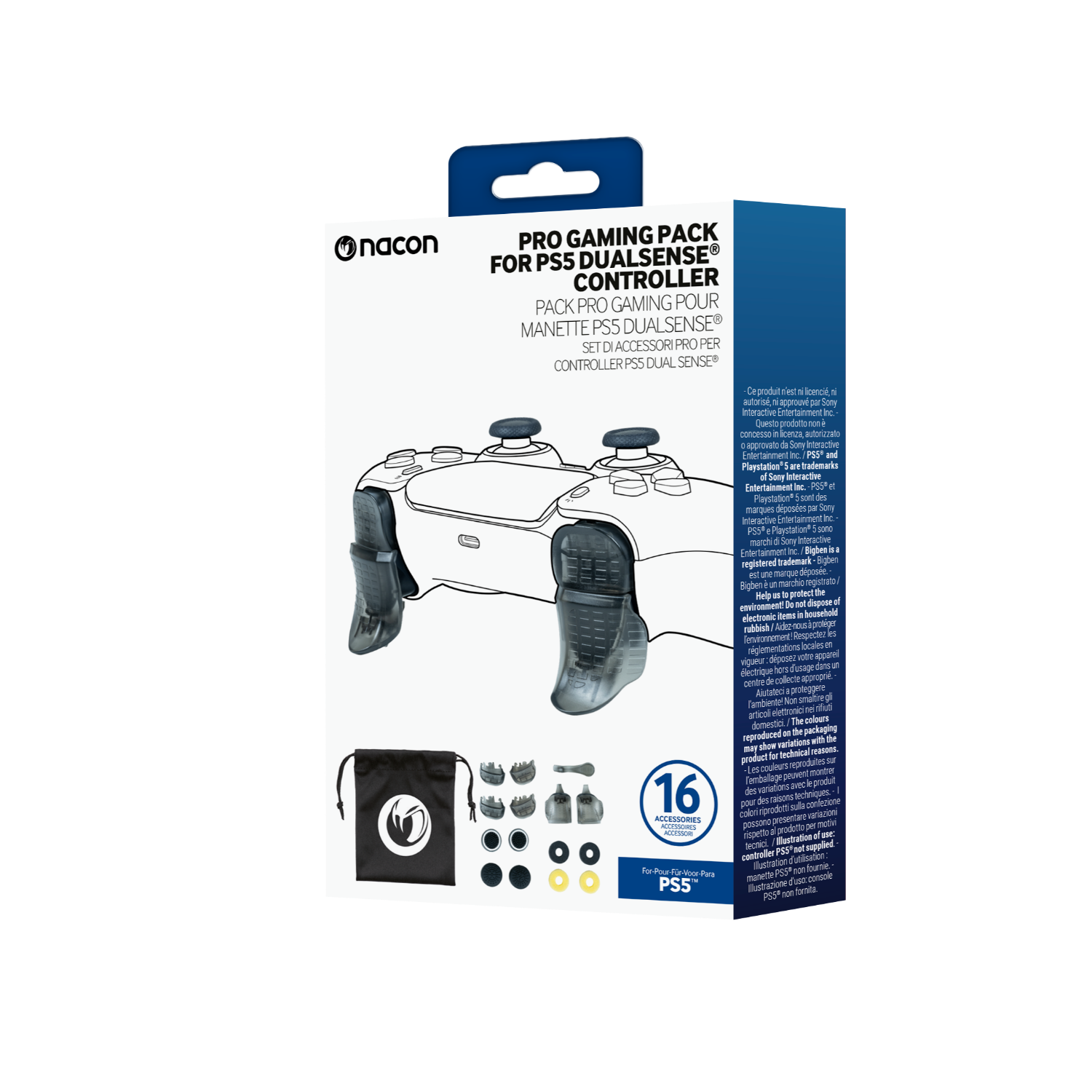 A box for a Pro Gaming Pack for a PS5 Dualsense controller with a white controller graphic.