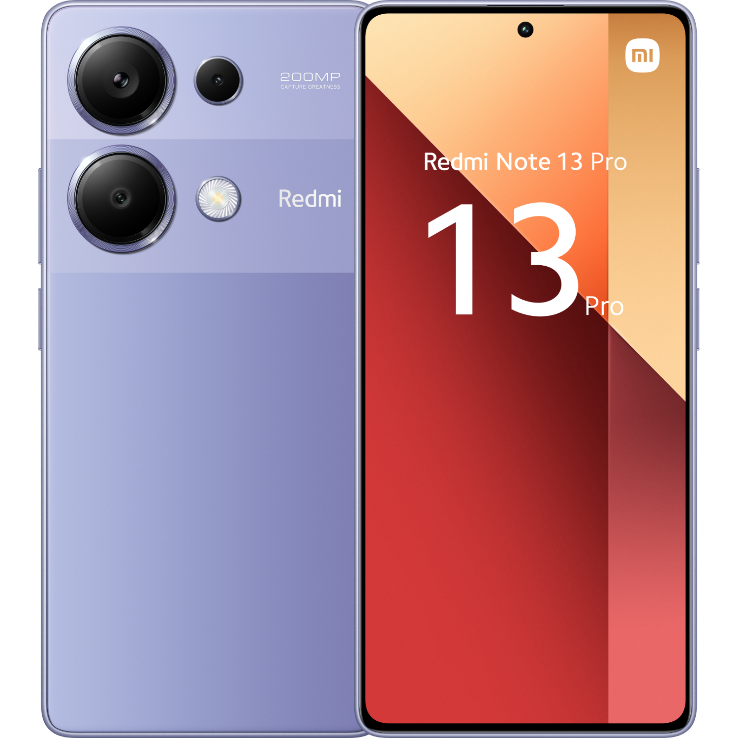Een moderne smartphone met twee camera's. Het scherm toont de tekst 'Redmi Note 13 Pro'.