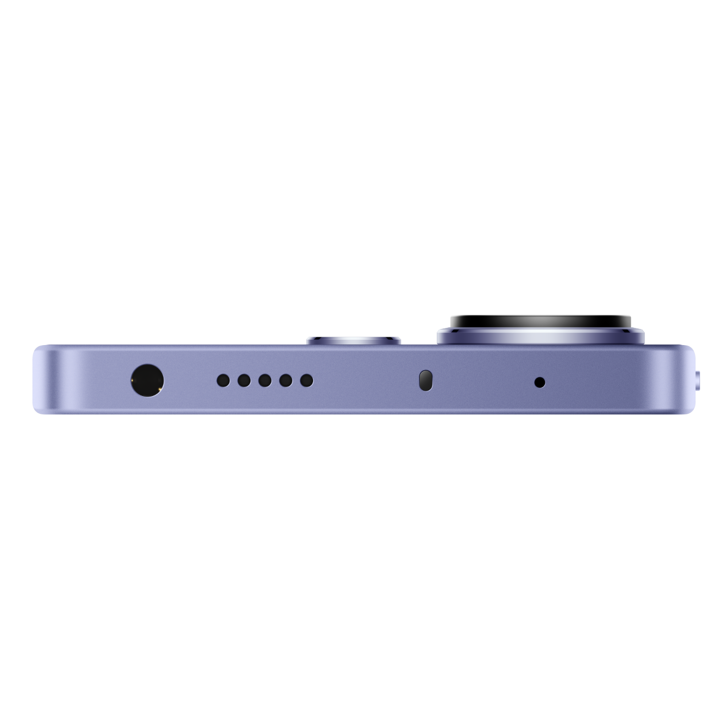 Een paarse telefoon met camera wordt van onderaf gezien.