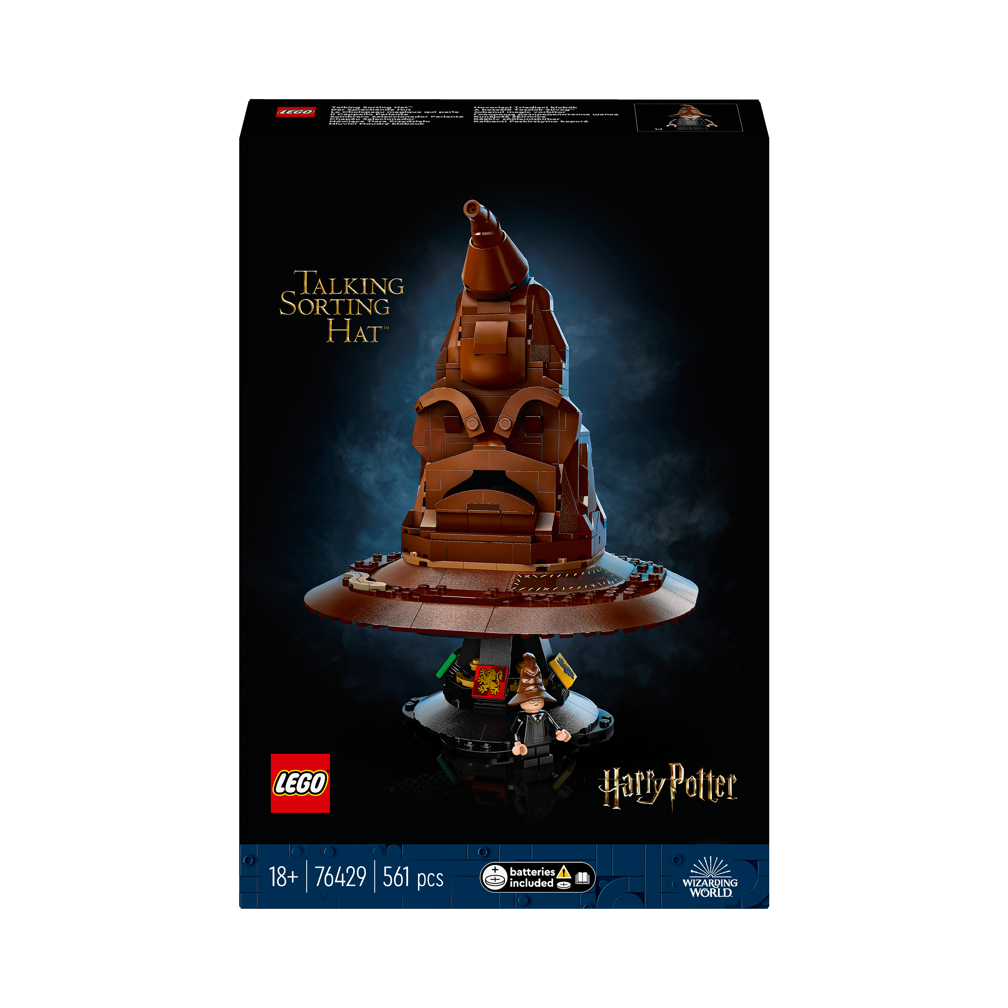 Eine Lego Harry Potter Talking Sorting Hat Set-Box mit einem Bild des Hutes.
