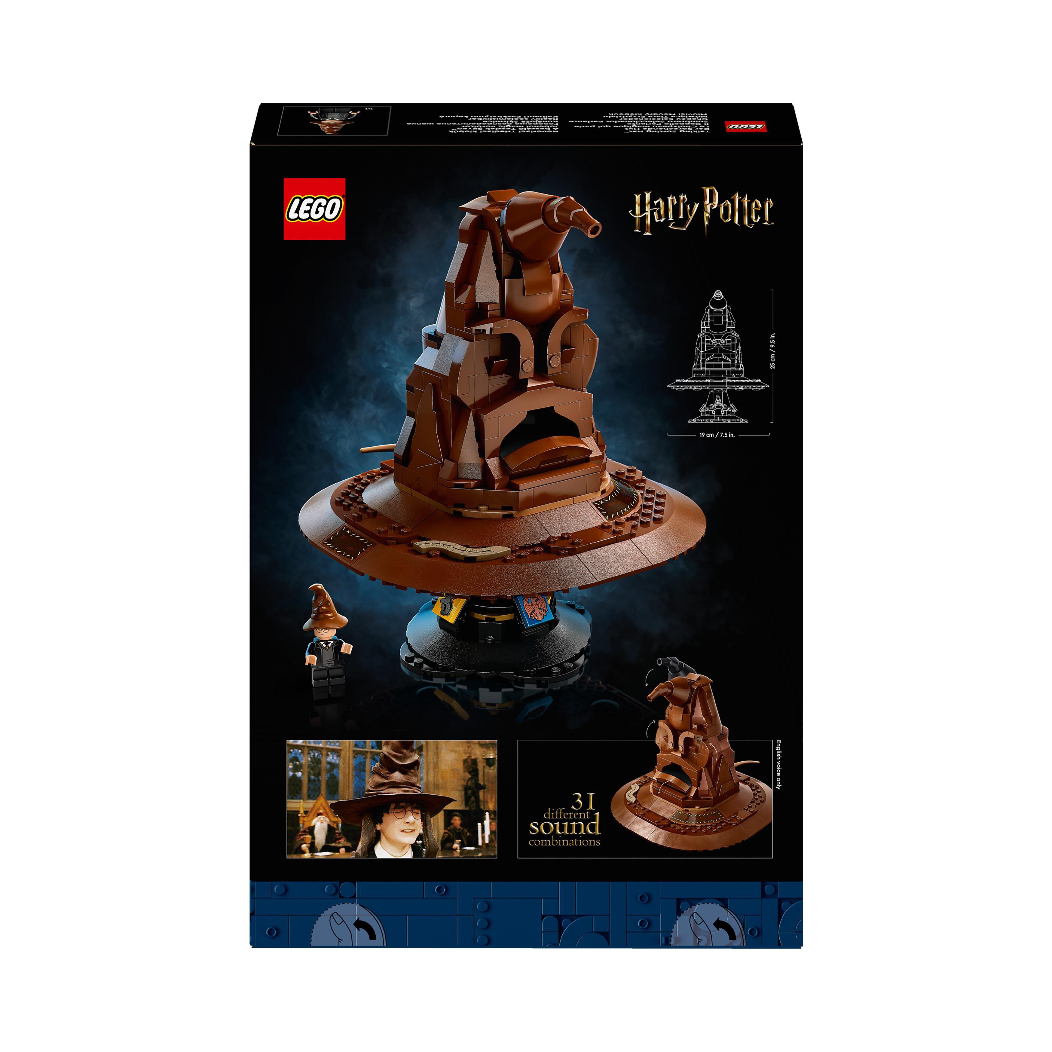 Lego-Box des Sprechenden Huts aus Harry Potter mit einer Minifigur.