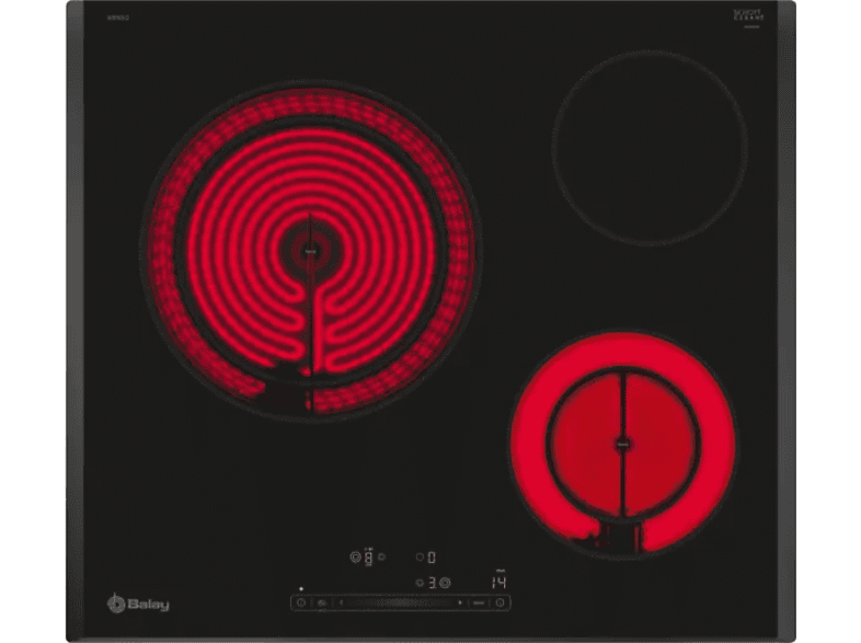Placa vitrocerámica  Balay 3EB715XR 3 zonas, Marco Inox, Zona gigante  28cm, Negro