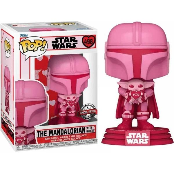 Figura Funko Pop! - Star Wars: The Mandalorian con Grogu (Edición San Valentín),  Vinilo, 9 cm