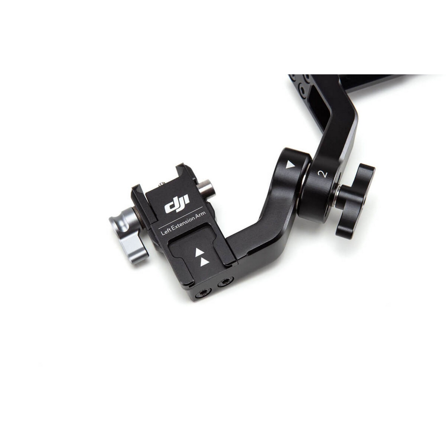 DJI camera stabilizer arm, black, with adjustment knobs.