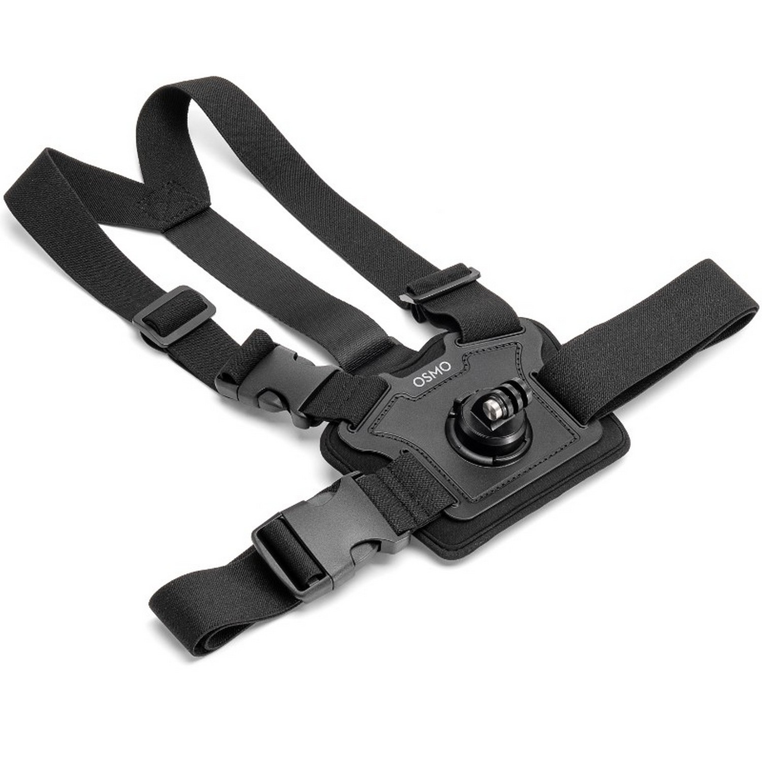Black Osmo chest mount harness with adjustable straps and buckle. The Osmo logo is visible.
