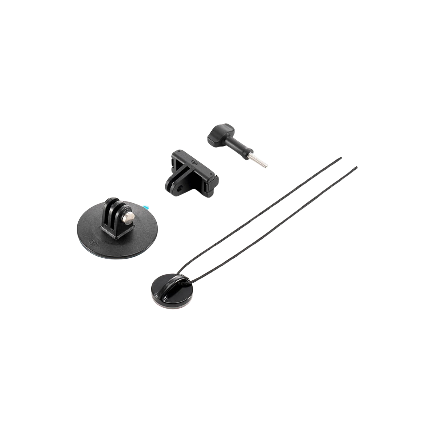 GoPro-accessoires: een houder, een schroef en een koord.