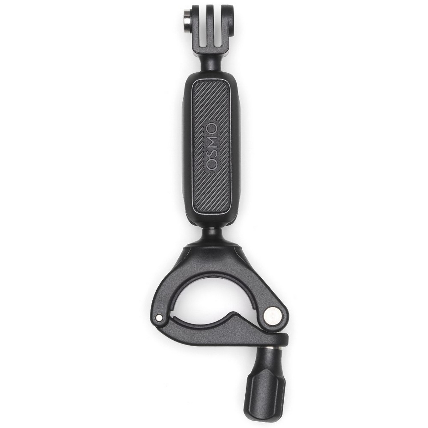 Black Osmo camera mount with a U-shaped clamp.