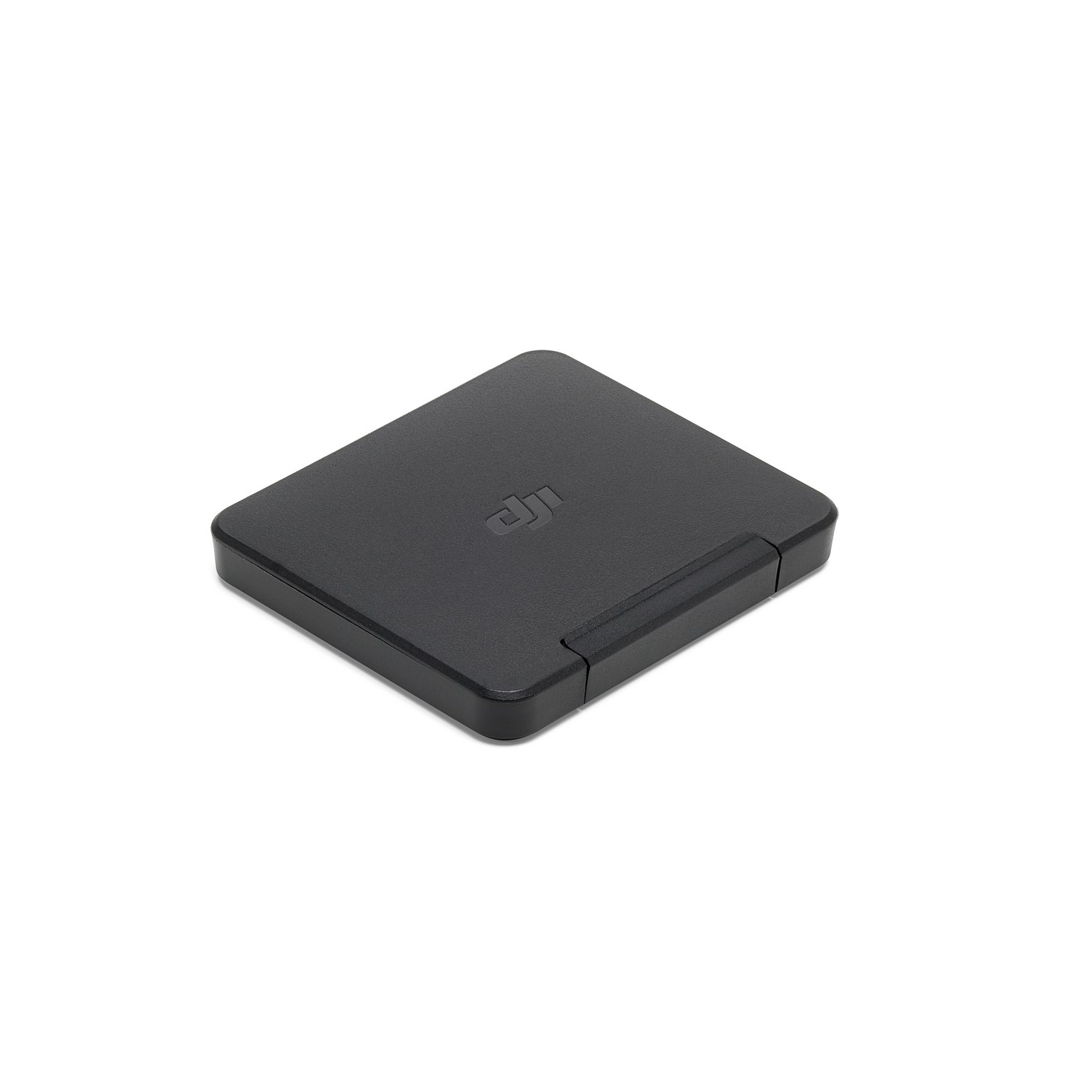 A black DJI accessory box, square shape, with the DJI logo. The box is placed on a white surface.