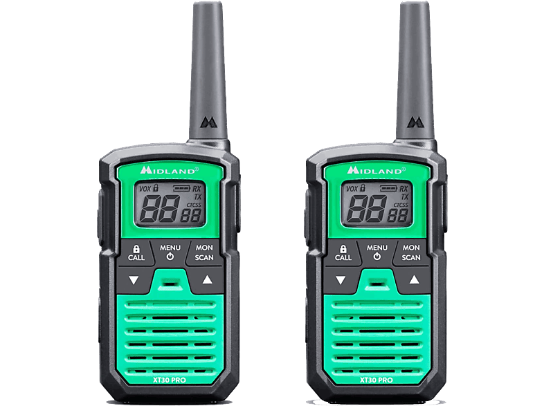 Walkie Talkie - Midland XT30 Pro, Carga Rápida, 16 canales, USB, Alcance de 6 km, Verde