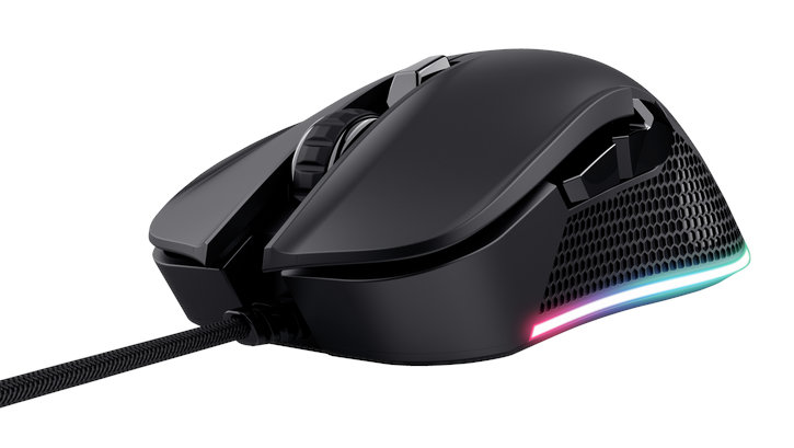 Czarna mysz gamingowa z wzorem plastra miodu i oświetleniem LED.