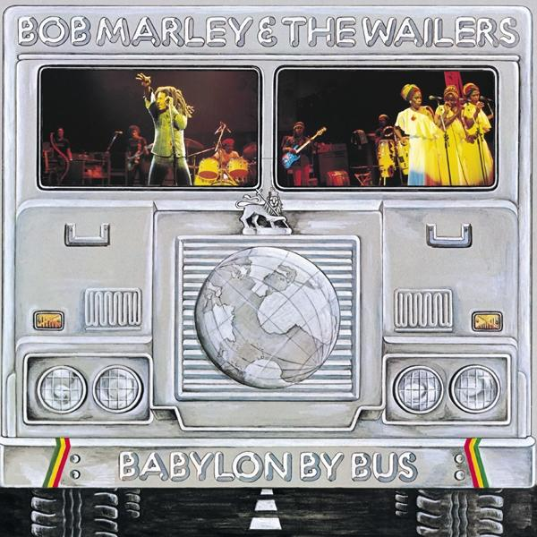 Bob Marley album borítója, koncertek képeivel és egy földgömbbel.