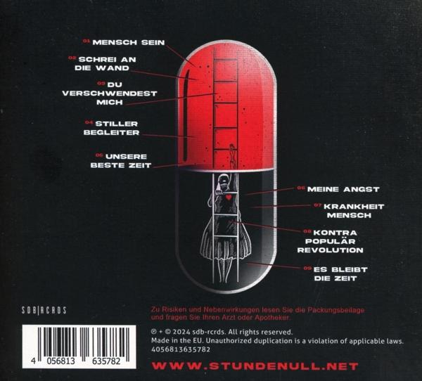 Albumcover: eine rote Pille mit Text und dunklem Hintergrund.