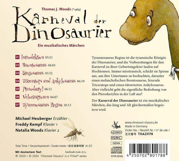 Das Cover eines Kindermärchens mit Illustrationen von Dinosauriern und Titel.