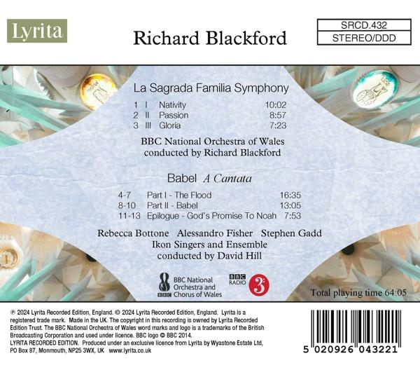CD-Rückseite mit "La Sagrada Familia Symphony" und "Babel A Cantata" von Richard Blackford.