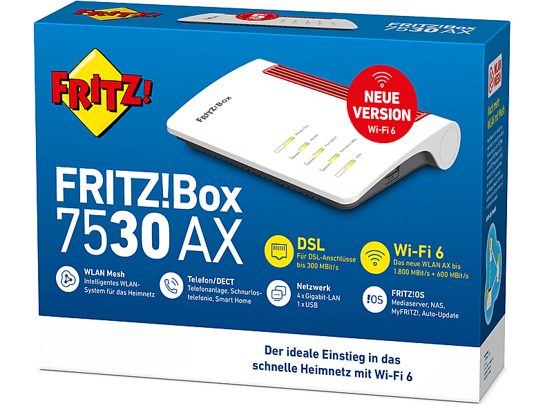 Thumbnail - AVM FRITZ!Box 7530 AX, (Wi-Fi 6) WLAN Mesh Router 2400 Mbit/s