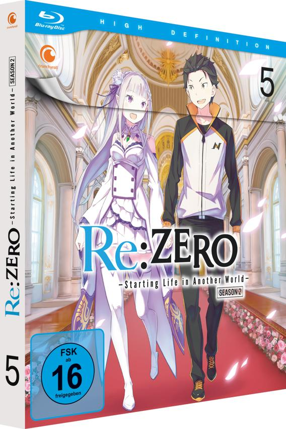 Re:Zero Anime Blu-ray Box-Set. Zwei Anime-Charaktere auf dem Cover. FSK 16-Bewertung.