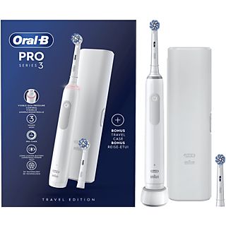 Cepillo eléctrico - Oral-B Pro Series 3, Estuche de viaje, Sensor de presión, 2 Recambios, Blanco