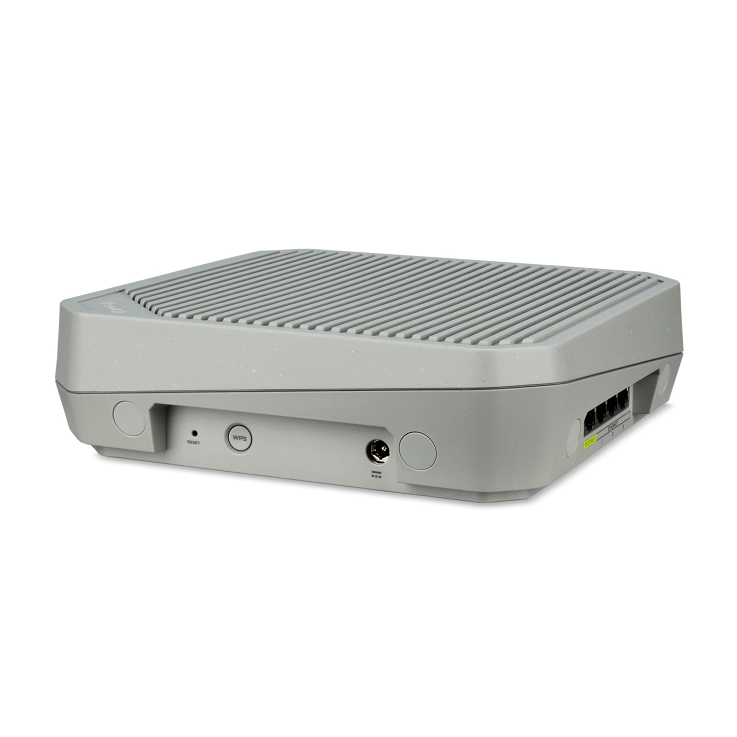 Un dispositivo di rete grigio con più porte sul retro.