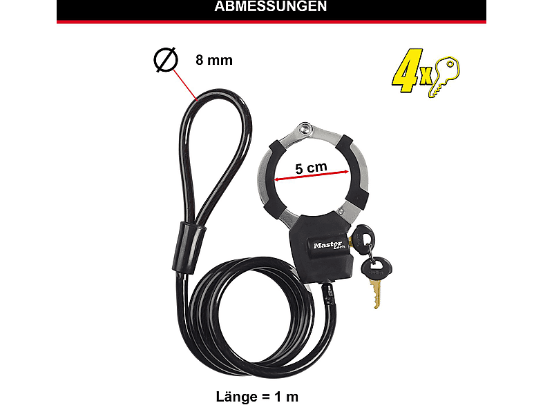 MASTERLOCK 66268700 Street Cuff 100cm Kabelschloss (23 x 11 3, Schwarz)
