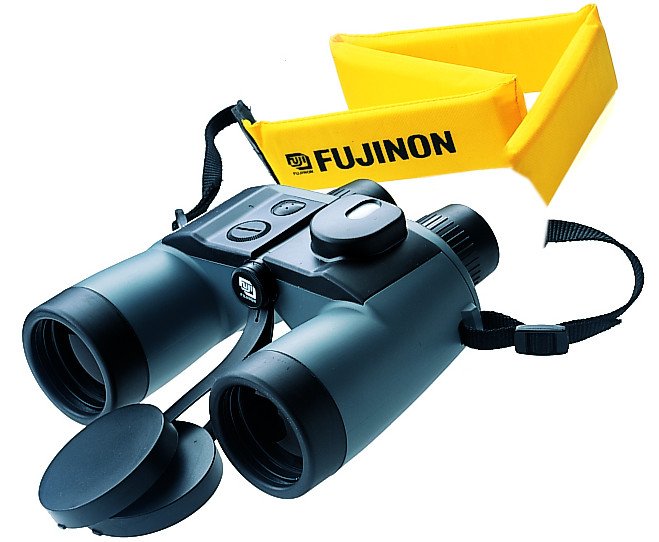 Lornetka z żółtym i czarnym paskiem, umieszczona na białym tle.