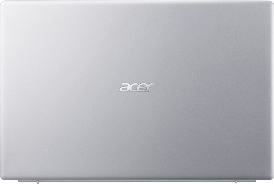 Felülnézet egy ezüst Acer laptopról, melynek fedelén középen az Acer logó látható.