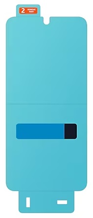 Jasnoniebieska osłona ekranu z instrukcją. Na górze napis '2 REMOVE PART'.